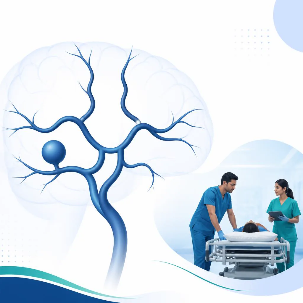 Non-graphic educational illustration of a cerebral artery aneurysm.