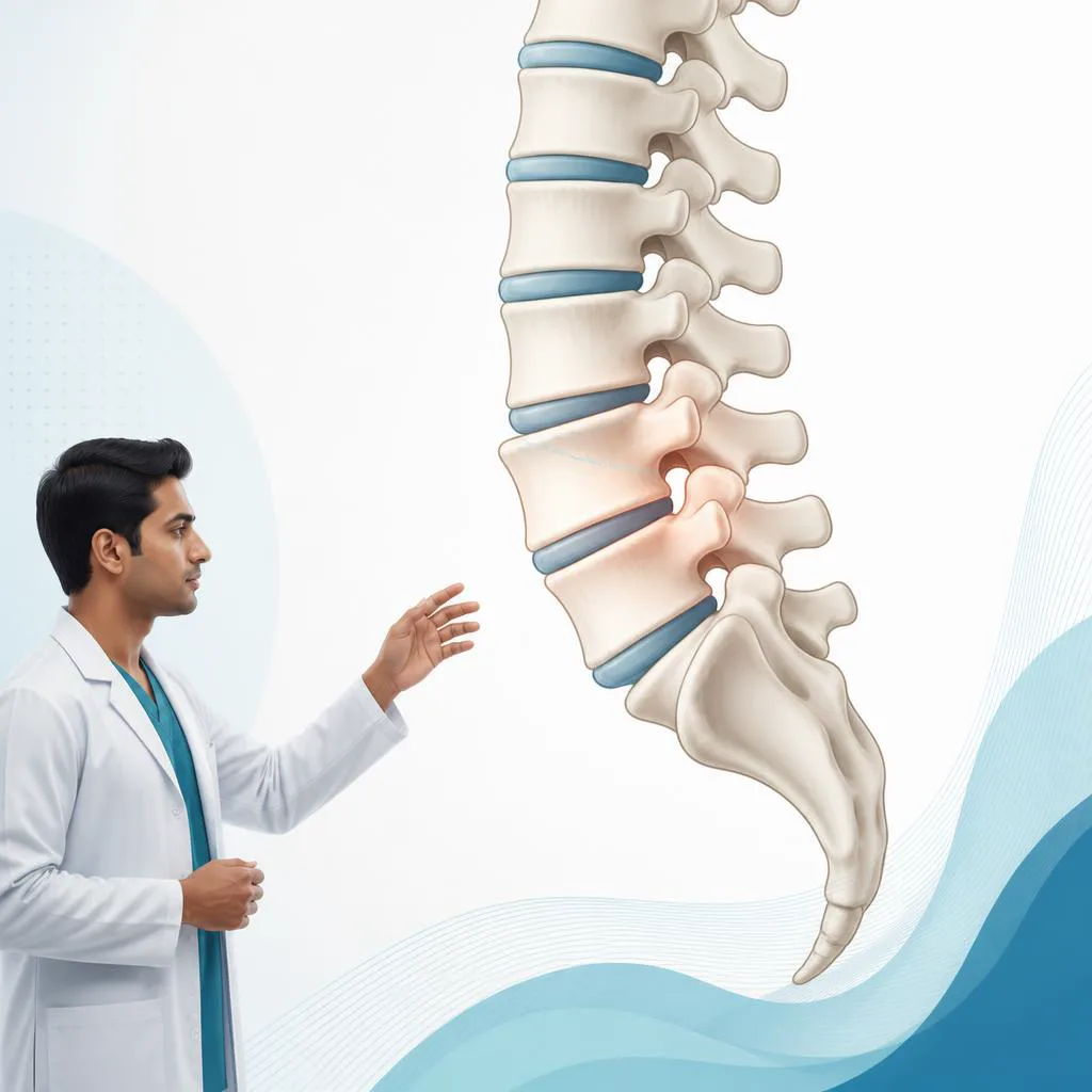 Educational illustration of vertebral alignment in spondylolisthesis.