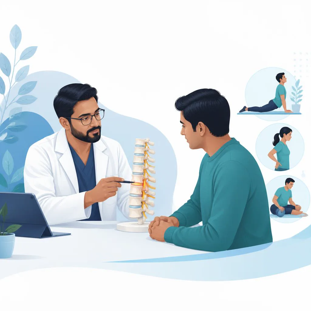 Patient and neurosurgeon discussing nerve compression and treatment options.