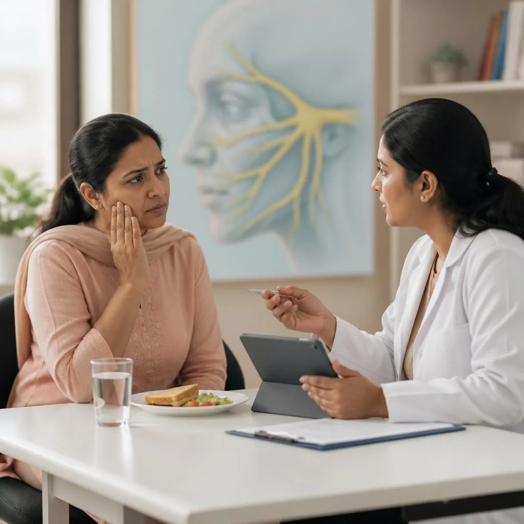 Neurologist counseling a patient about facial nerve pain triggers