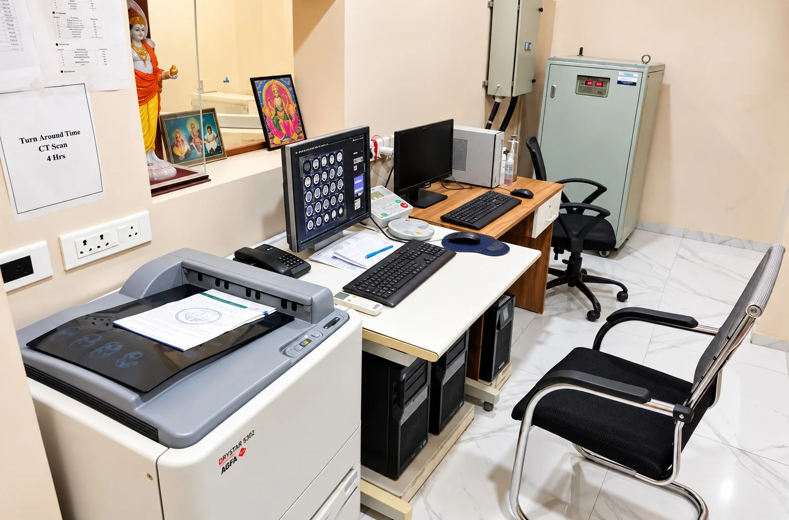 Diagnostic work area with equipment and workstations