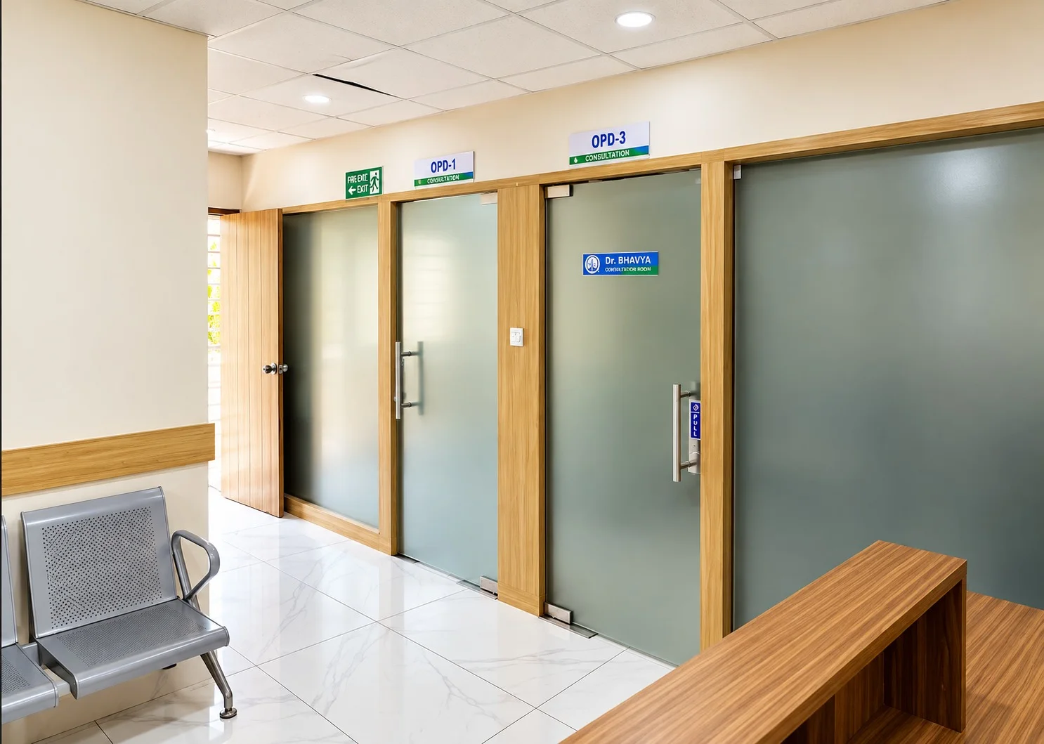 Interior corridor at Deccan Malti Hospital