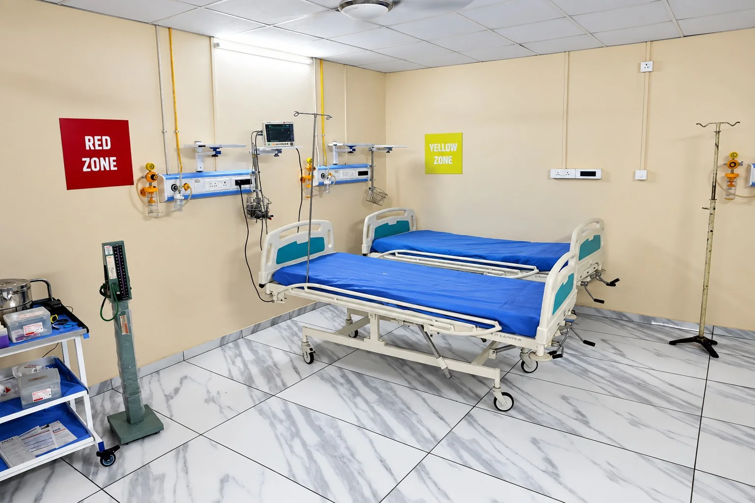 Hospital care area with monitoring equipment